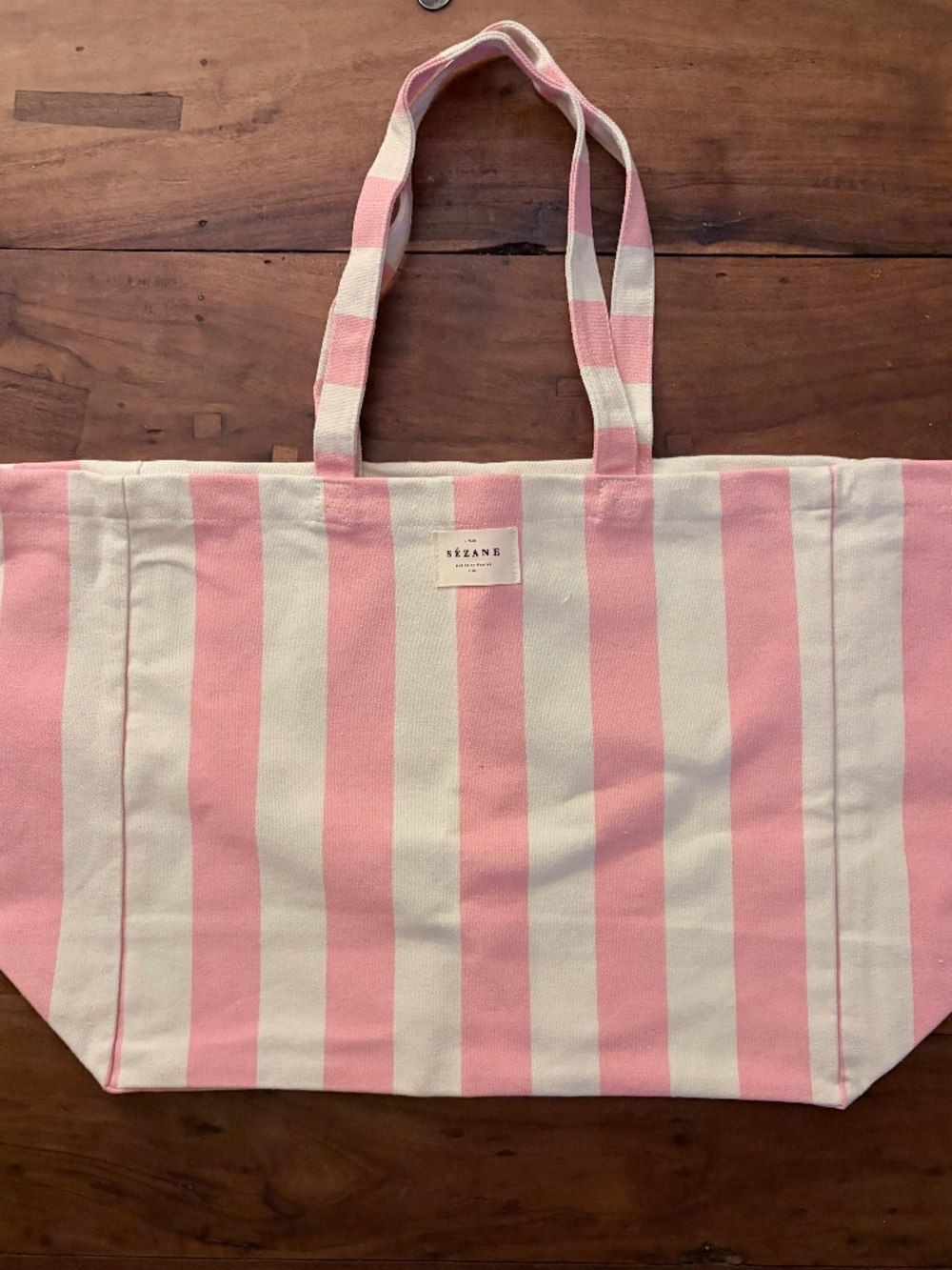 Sézane Pink & Cream Striped Canvas Tote Bag